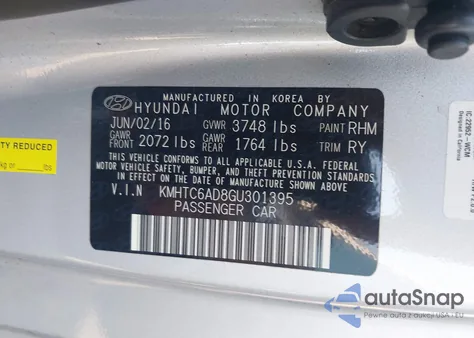 2016 Hyundai Veloster из США, поврежденный, VIN KMHTC6AD8GU301395